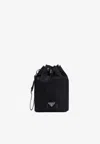 Prada Logo Plaque Re-nylon Bucket Bag In Black