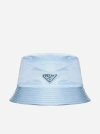 Prada Bucket Hat With Signature Logo Plaque In Sky Blue