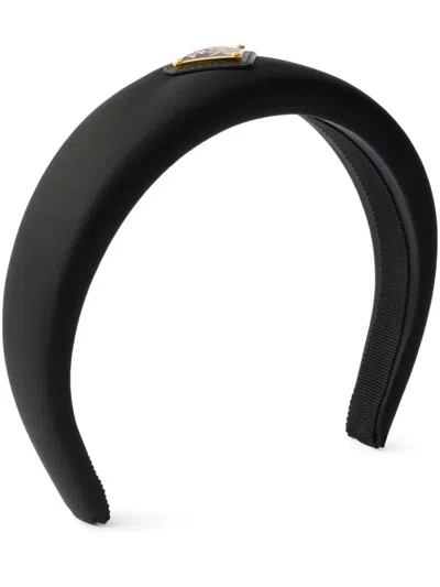 Prada Logo-plaque Re-nylon Headband In Schwarz