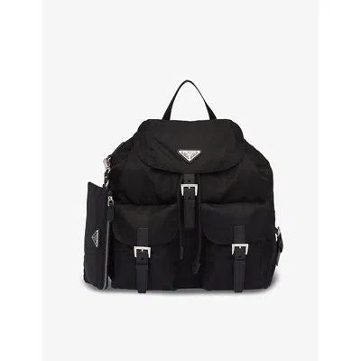 Prada Womens Black Logo-plaque Recycled-polyamide Backpack