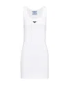 Prada Logo-plaque Ribbed-knit Minidress In White