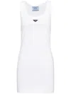 Prada Logo-plaque Ribbed-knit Minidress In White