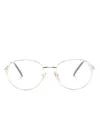 Prada Logo-plaque Round-frame Glasses In Gold