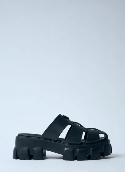 Prada Logo Plaque Rubber Sandals In Black