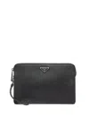 Prada Triangle Logo Leather Clutch Bag In Black