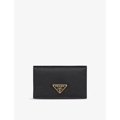 Prada Black Logo-plaque Saffiano Leather Card Holder