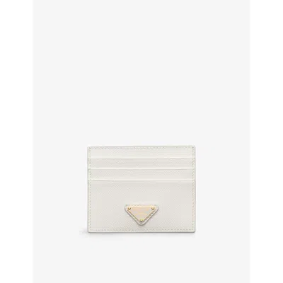 Prada White Logo-plaque Saffiano Leather Card Holder