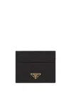 Prada Textured Black Wallet With Triangular Logo Emblem In Black