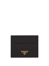 Prada Triangle Logo Calf Leather Cardholder In Black
