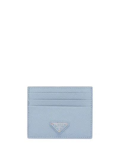 Prada Logo-plaque Saffiano Leather Cardholder In Blue