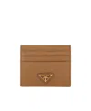 Prada Logo-plaque Saffiano Leather Cardholder In Brown