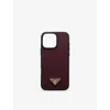 Prada Womens Burgundy Logo-plaque Saffiano Leather Iphone 16 Pro Cas