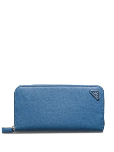Prada Logo-plaque Saffiano Leather Wallet In Blue