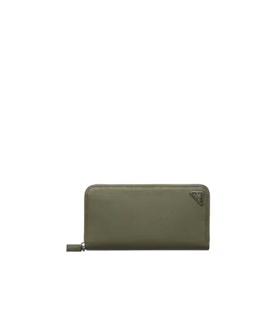 Prada Logo-plaque Saffiano Leather Wallet In Green