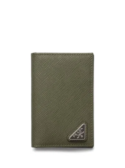 Prada Portemonnaie Aus Saffiano-leder In Grün