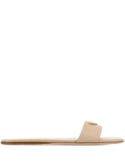 Prada Women Sand Satin Slippers In Neutral