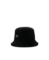 Prada Enamel Triangle-logo Corduroy Bucket Hat In Black