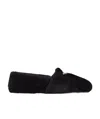 Prada Logo Shearling Slippers In Black