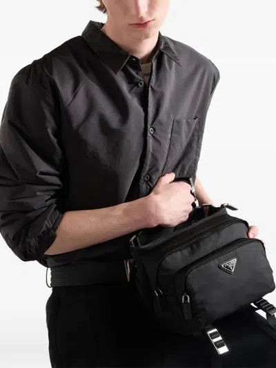 Prada Logo-plaque Shoulder Bag In Black