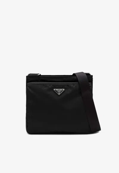 Prada Logo-plaque Shoulder Bag In Black