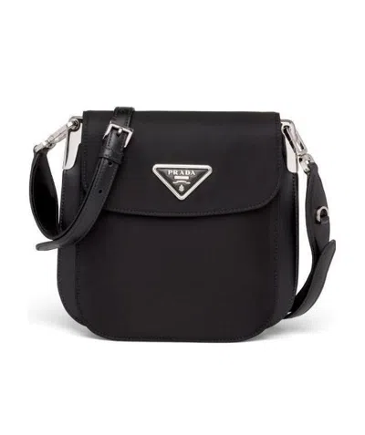 Prada Logo Plaque Shoulder Bag In Black
