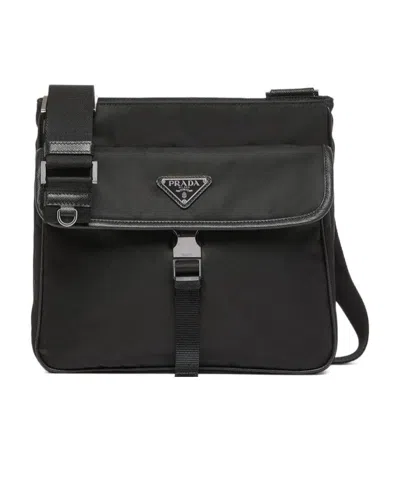 Prada Re-nylon And Saffiano Leather Shoulder Bag In Black