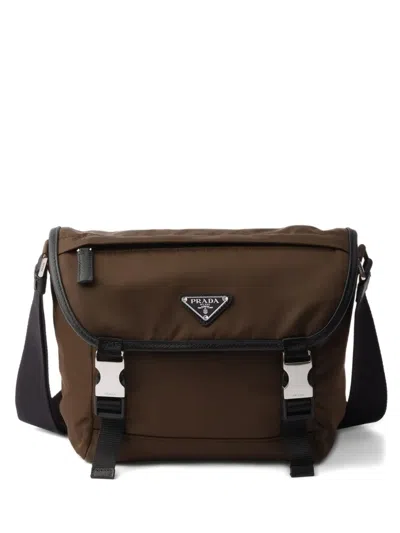 Prada Logo-plaque Shoulder Bag In Brown
