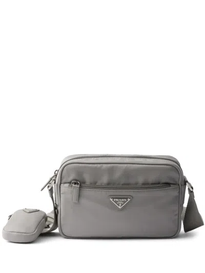 Prada Logo-plaque Shoulder Bag In Gray