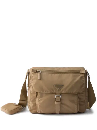 Prada Logo-plaque Shoulder Bag In Neutral