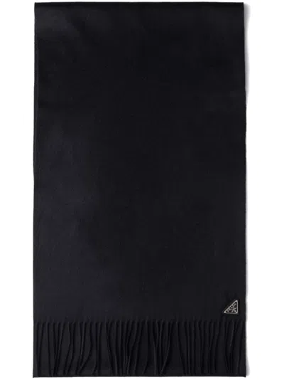 PRADA LOGO-PLAQUE SILK-CASHMERE SCARF