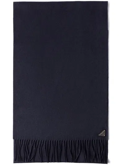 PRADA LOGO-PLAQUE SILK-CASHMERE SCARF