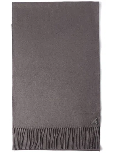 PRADA LOGO-PLAQUE SILK-CASHMERE SCARF