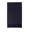 Prada Mens Blue Logo-plaque Fringed-trim Silk And Cashmere-blend Scarf In Navy