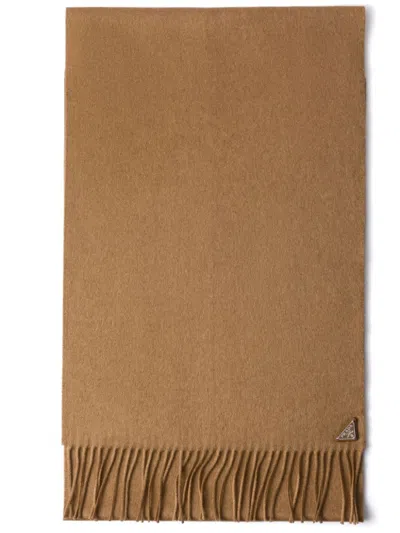 PRADA LOGO-PLAQUE SILK-CASHMERE SCARF