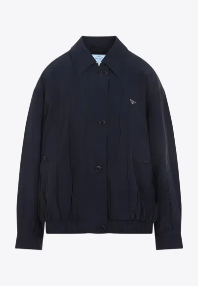 Prada Logo Plaque Silk Jacket In Blue