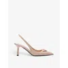 Prada Patent Logo Slingback Pumps In Powder