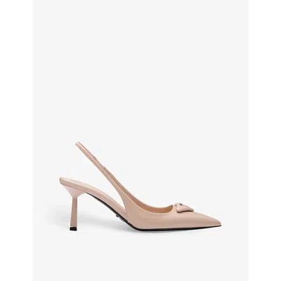 Prada Patent Logo Slingback Pumps In Cipria