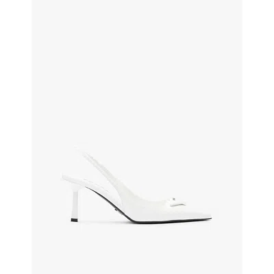 PRADA WOMENS WHITE LOGO-PLAQUE SLINGBACK HEELED LEATHER PUMPS EUR 36.5 / 3.5 UK