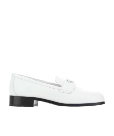 Prada Logo Plaque Slip-on Loafers In White