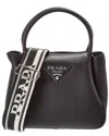 Prada Logo Plaque Small Leather Tote In Black