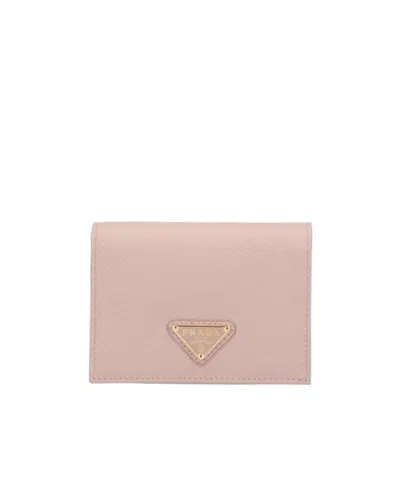 Prada Logo-plaque Small Wallet In Nude