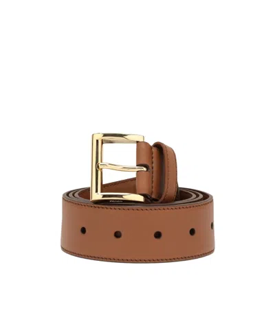 Prada Logo Plaque Square-buckle Belt In Brown