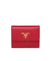 Prada Trifold Leather Wallet In Red