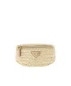 Prada Raffia Wrist Pouch With Adjustable Fabric Strap In Nude