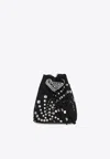 Prada Logo Plaque Studded Bucket Bag In Black
