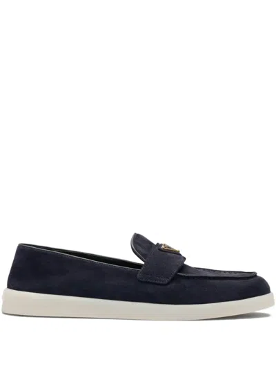 Prada Logo-plaque Suede Loafers In Multi