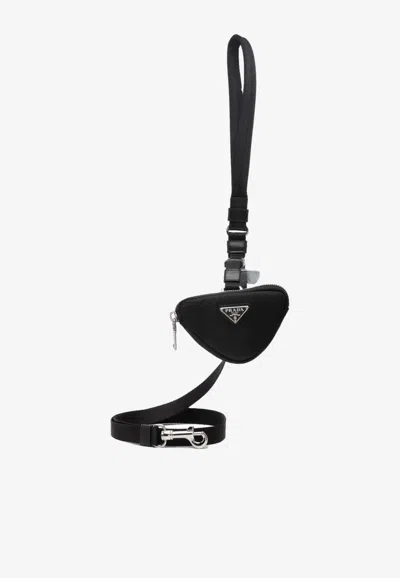 Prada Logo Plaque Tape Leash In Black