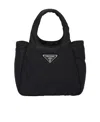 Prada Logo Plaque Padded Mini Tote Bag In Black