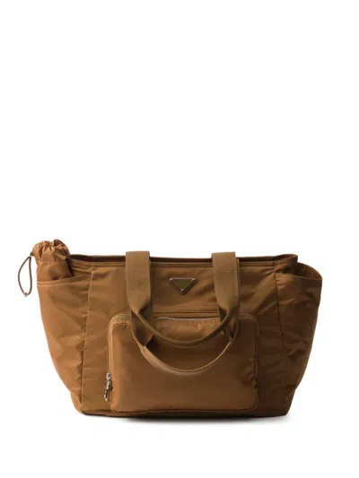 Prada Logo-plaque Tote Bag In Brown