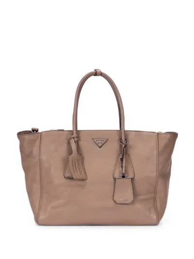 Pre-owned Prada Logo Plaque Tote Bag In Neutral